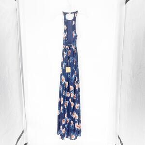 Boutique Backless Halter Navy Floral Maxi Dress Size Small